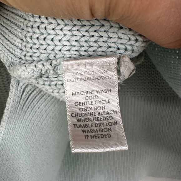 LOFT Light Blue Cropped Boat Neck Open Knit 100% Cotton Sweater - Picture 8 of 8